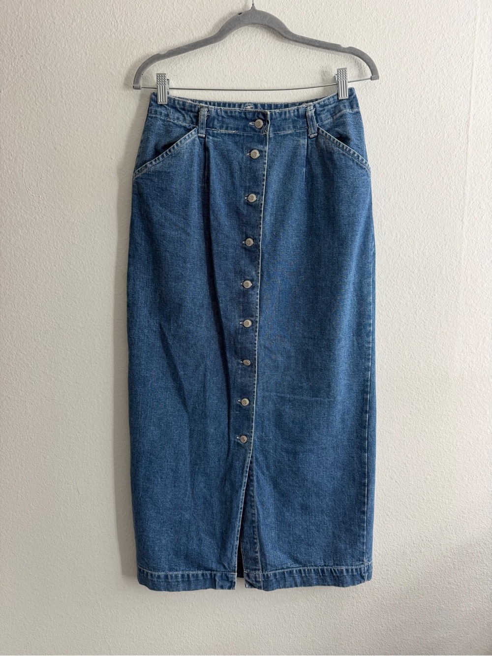 Vintage GAP Women’s Classic Button-Front Denim Jean Cotton Midi Skirt Size 8